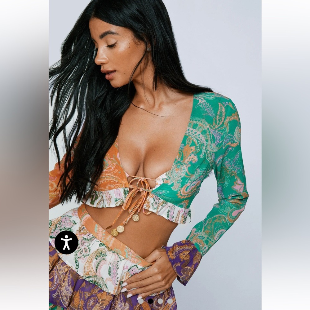 Nasty Gal Green Purple Paisley Ruffle Mini Skirt Set - Picture 2 of 4